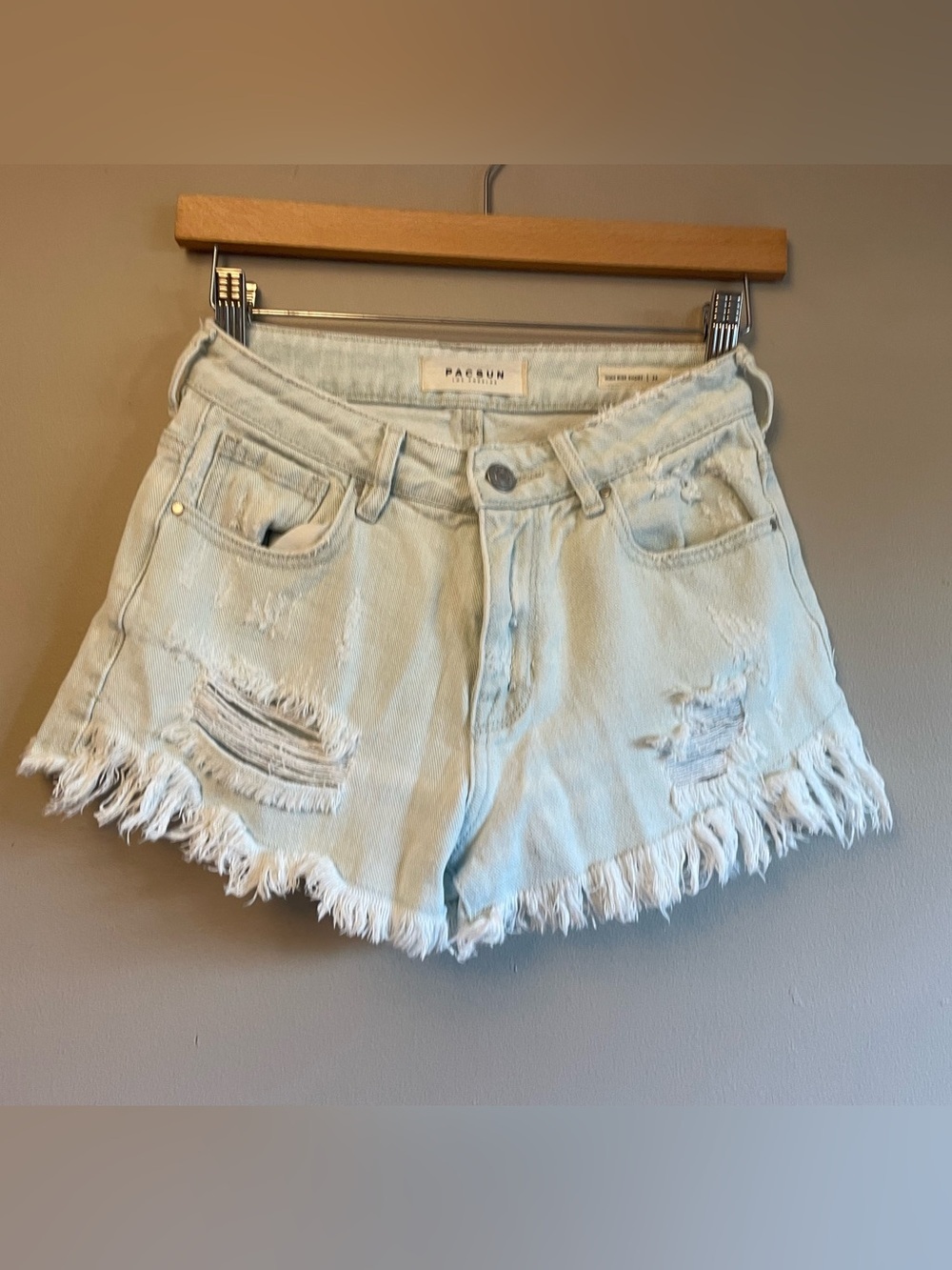 PacSun High Rise Distressed Denim Shorts Light Wash Size 24